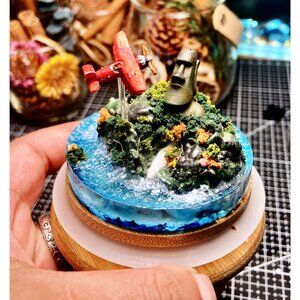 Original handmade Fly over Easter Island miniature landscape model decorative